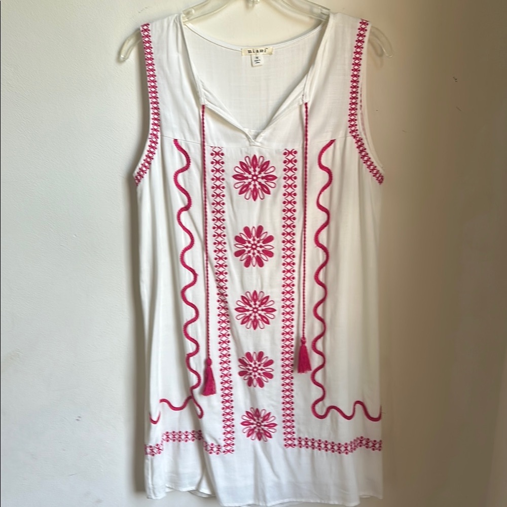 Miami White and Pink Embroidered Dress